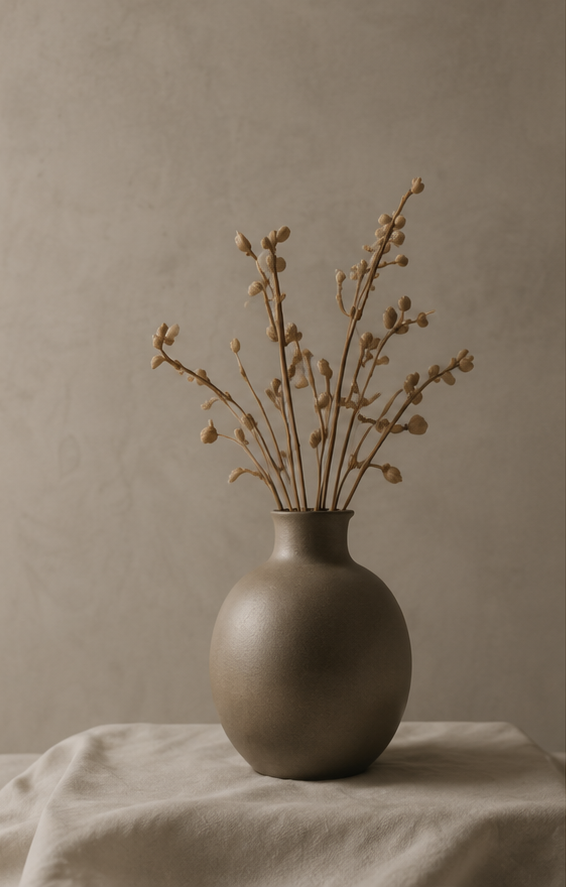 Minimal vase arrangement representing Human Library conversations on displacement, resilience, and belonging